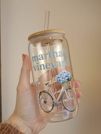 Martha's Vineyard Bicycle glass can tumbler by misty lea